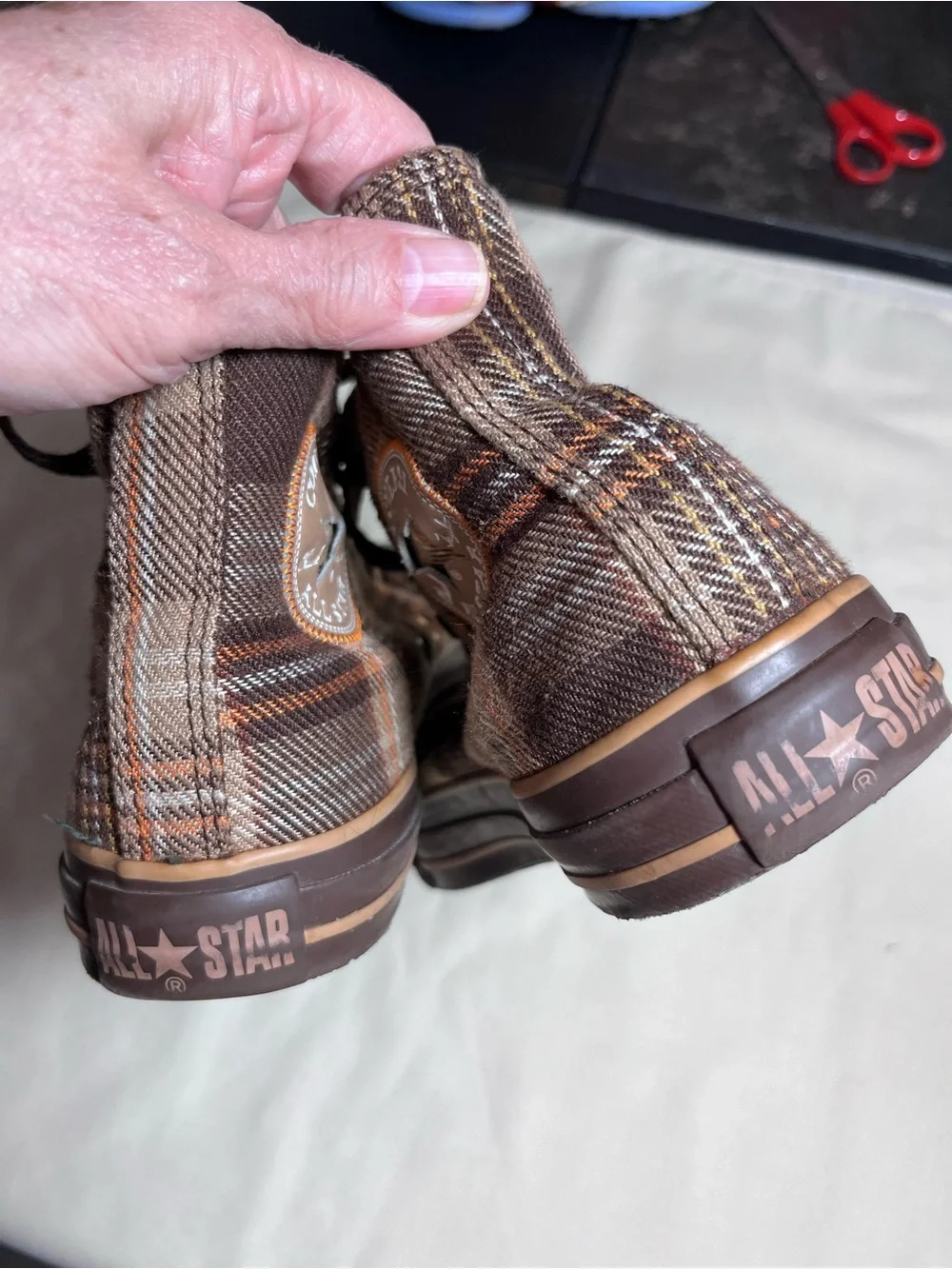 Converse All Star Chuck Taylor Brown Plaid High-Top Sneakers - Picture 3 of 8